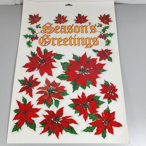 Static Cling Window Christmas Decorations x3 Poinsettias. Santas & Animals - Picture 2 of 4